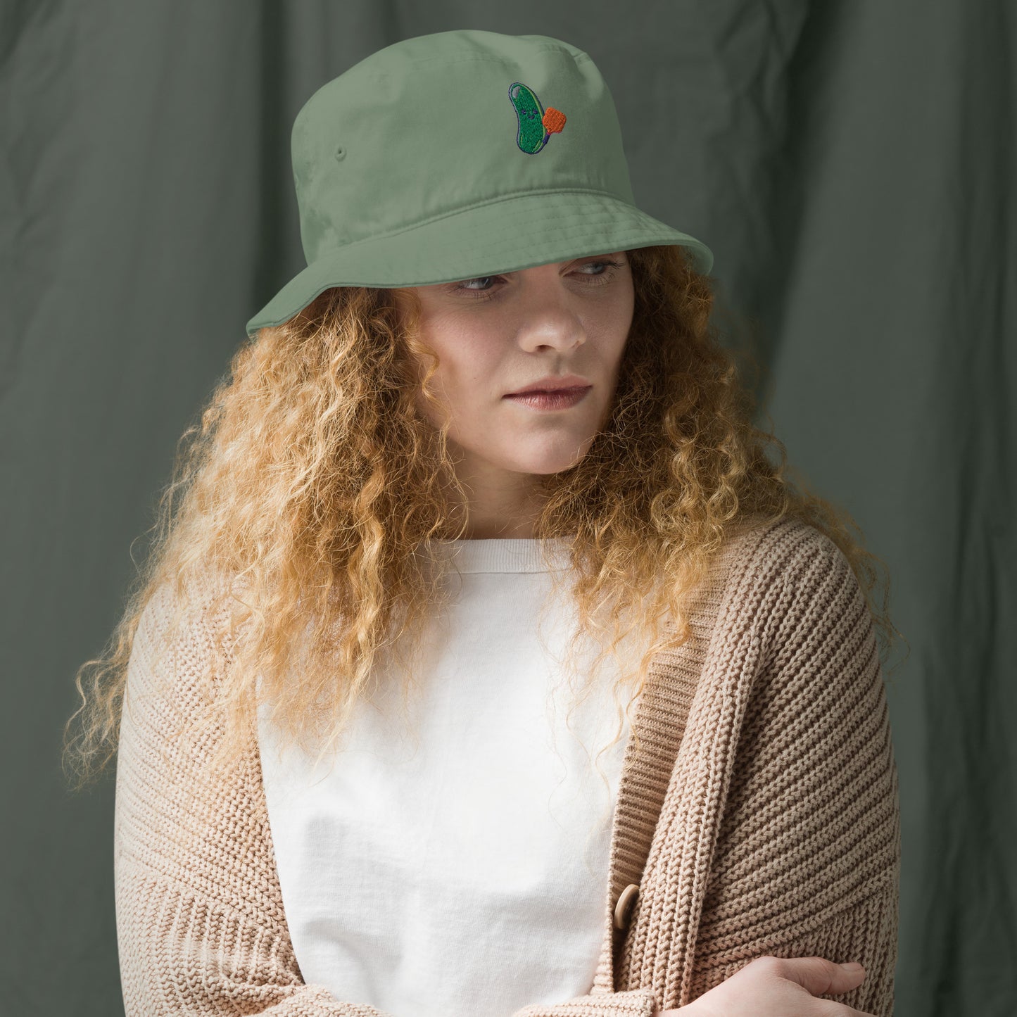 Embroidered Pickle Organic bucket hat