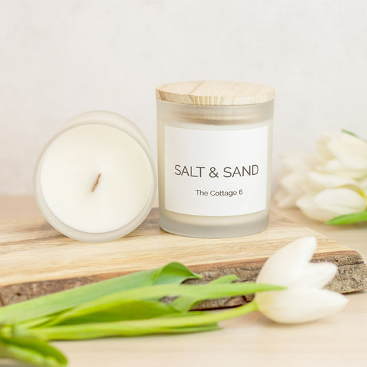 SALT & SAND Candle Frosted Glass (Hand Poured 11 oz)